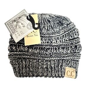 CC Kids Messy Bun Beanie Tail Winter Hat Gray White Knit Ponytail Beanie‎